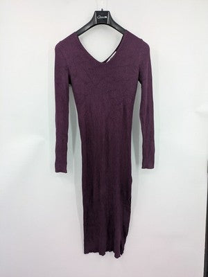 ONLY LIFE purple maxikleid long sleeve ribbed V-neck soft viscose blend fabric
