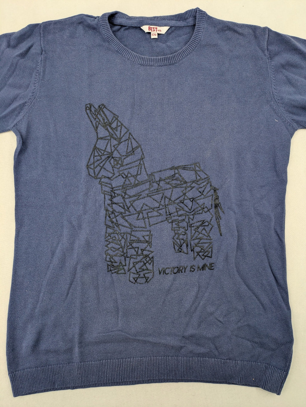 BESTies blue turtle neck jumper cotton long sleeves geometric pinata design with text