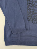 BESTies blue turtle neck jumper cotton long sleeves geometric pinata design with text