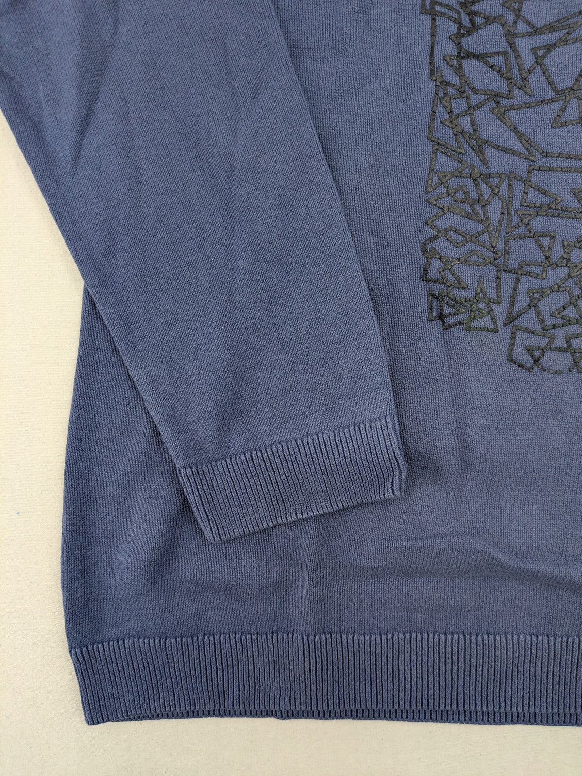 BESTies blue turtle neck jumper cotton long sleeves geometric pinata design with text