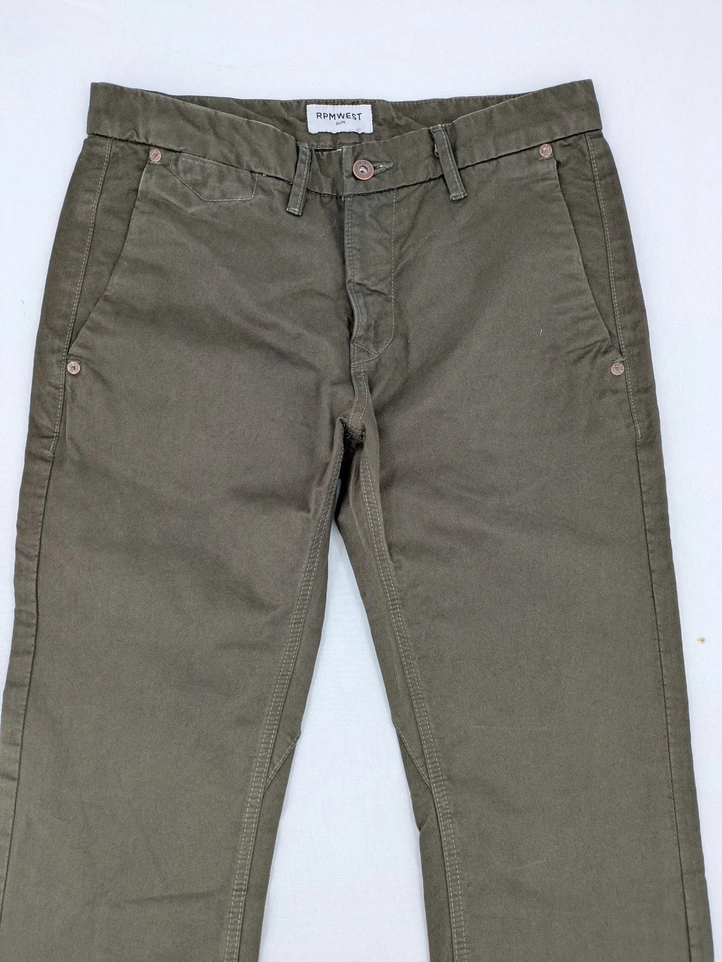 Rpmwest green slim fit chino pants 100% cotton classic button fly design
