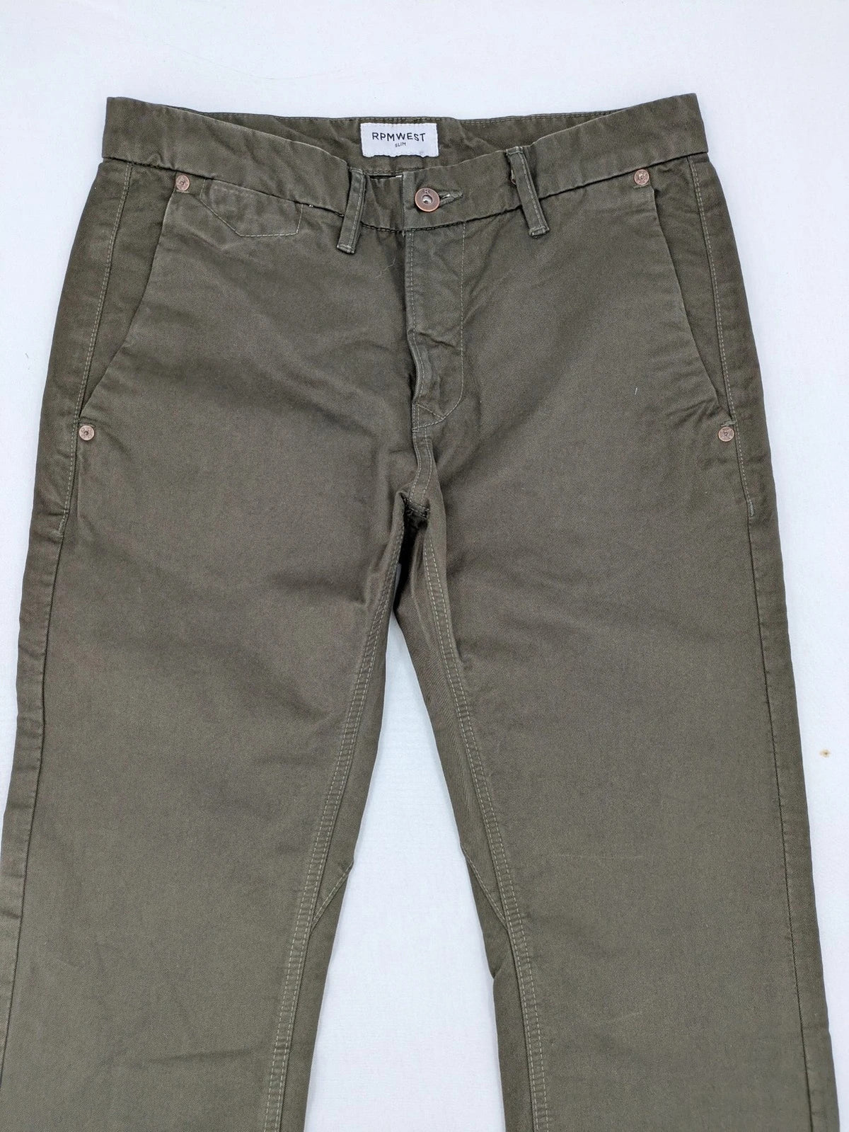 Rpmwest green slim fit chino pants 100% cotton classic button fly design