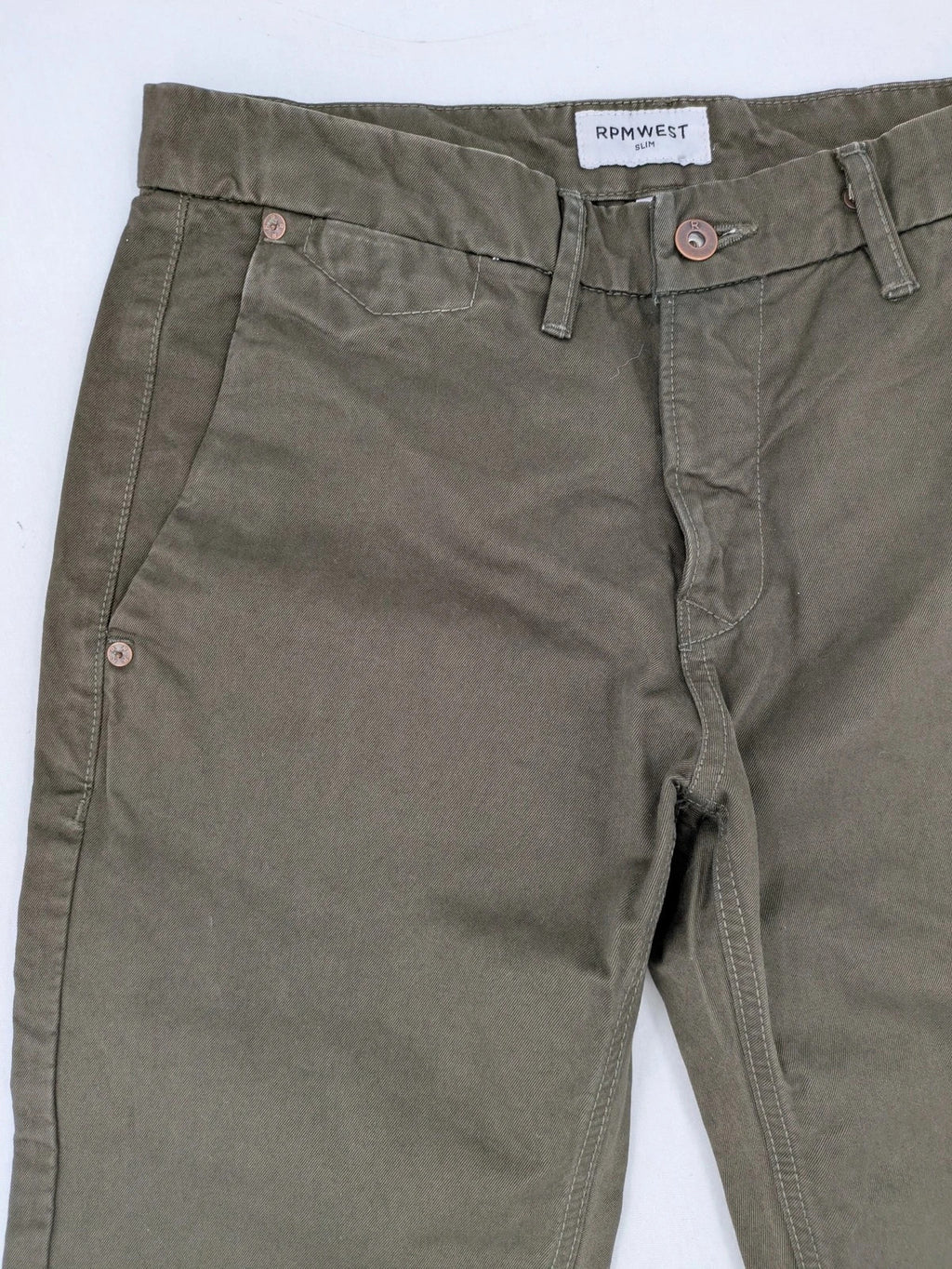 Rpmwest green slim fit chino pants 100% cotton classic button fly design