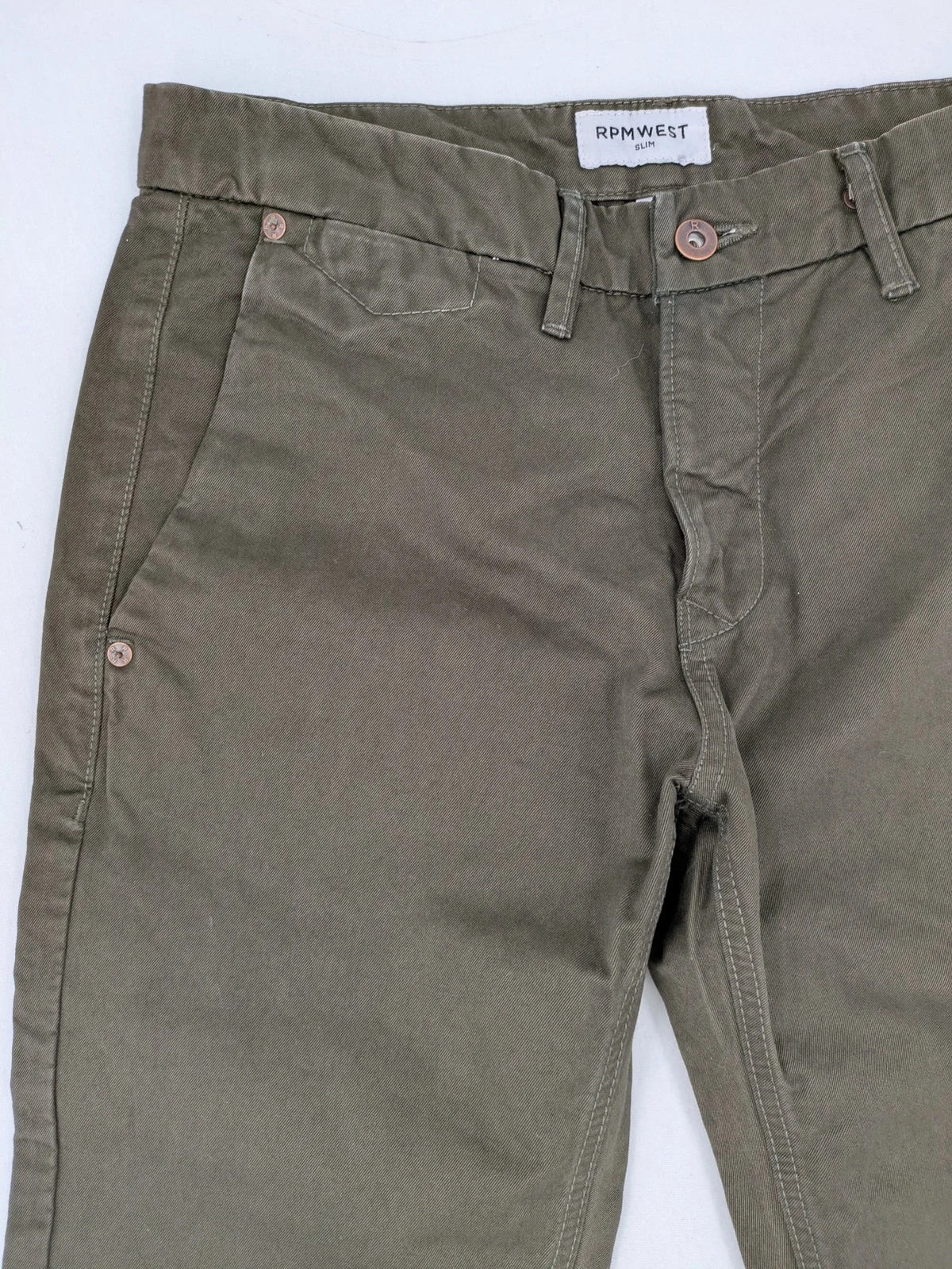 Rpmwest green slim fit chino pants 100% cotton classic button fly design