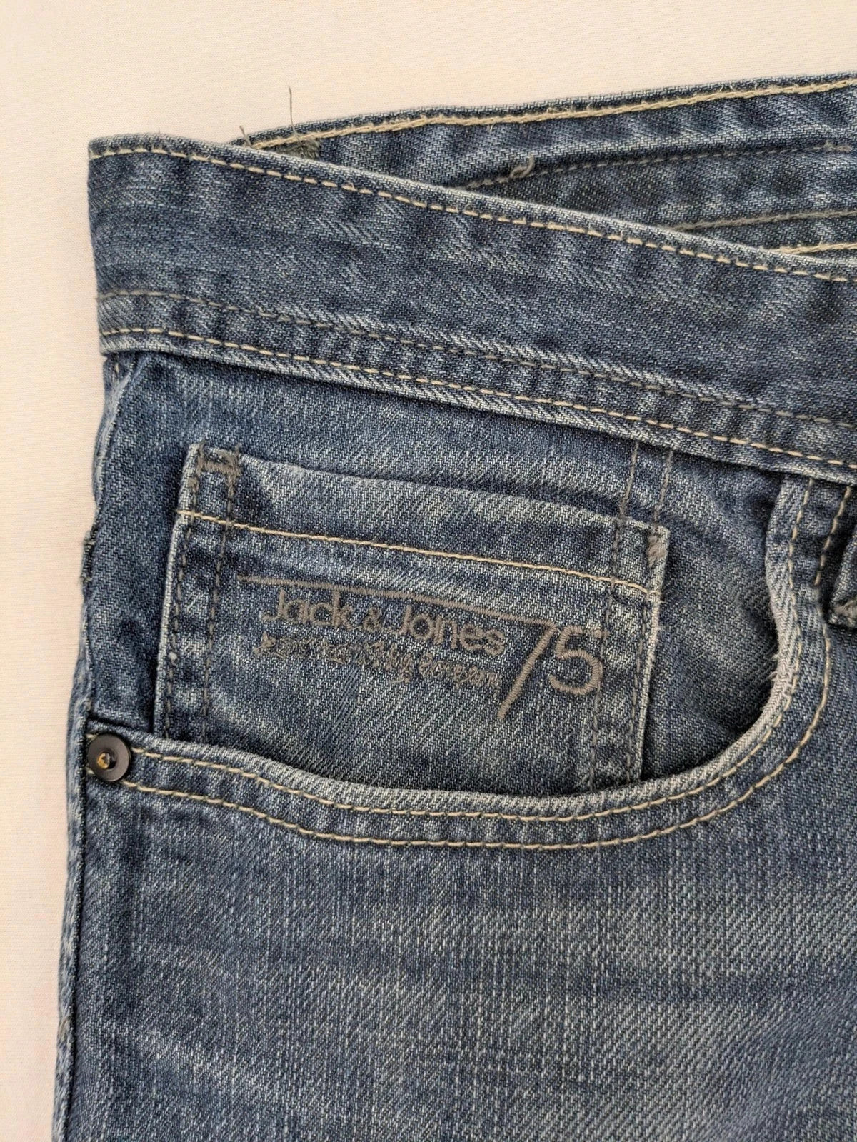 Jack & Jones blue straight jeans with button fly and classic five-pocket design.