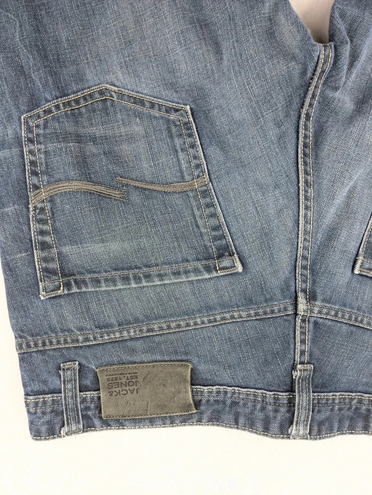 Jack & Jones blue straight jeans with button fly and classic five-pocket design.