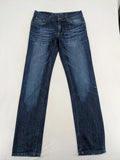 G-Star blue straight jeans with faded wash and whiskering effects, durable denim material.