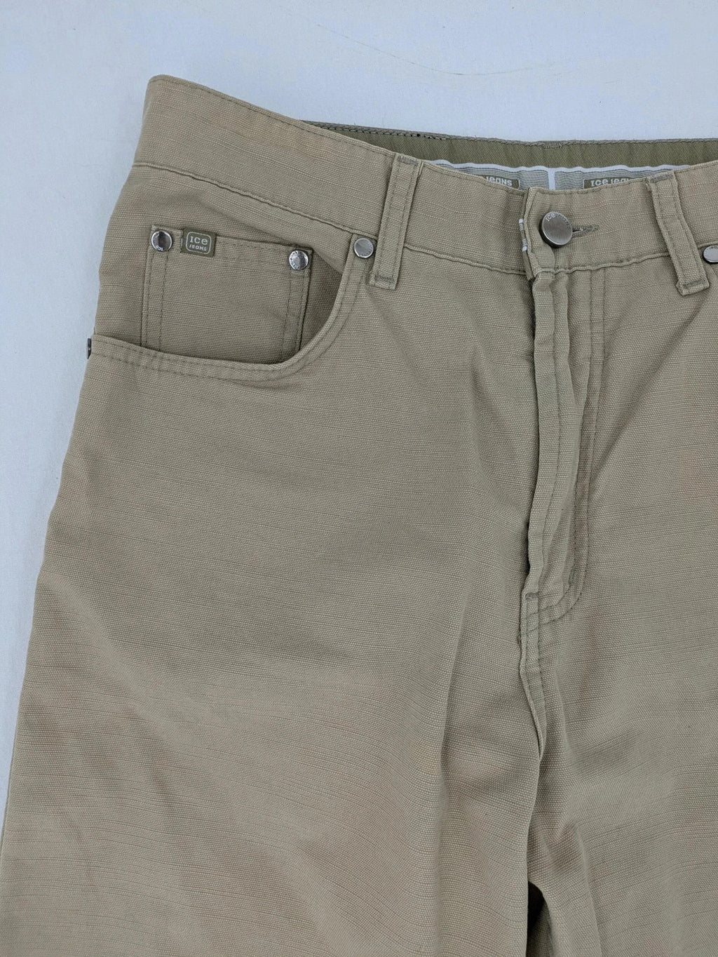 Ice Jeans straight leg jeans beige 5-pocket design with classic belt loops and zipper.