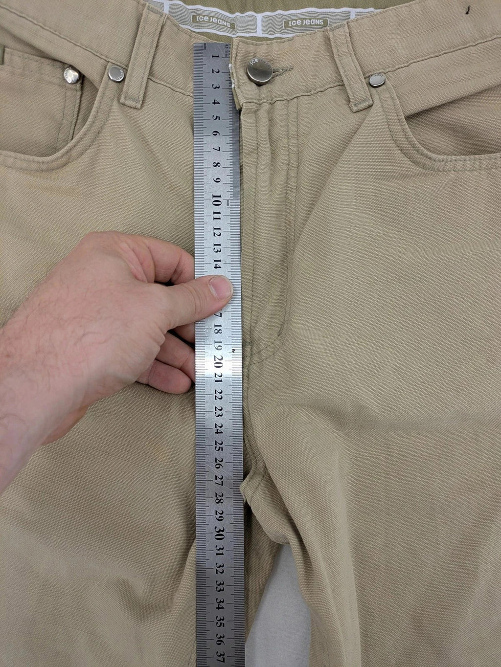 Ice Jeans straight leg jeans beige 5-pocket design with classic belt loops and zipper.