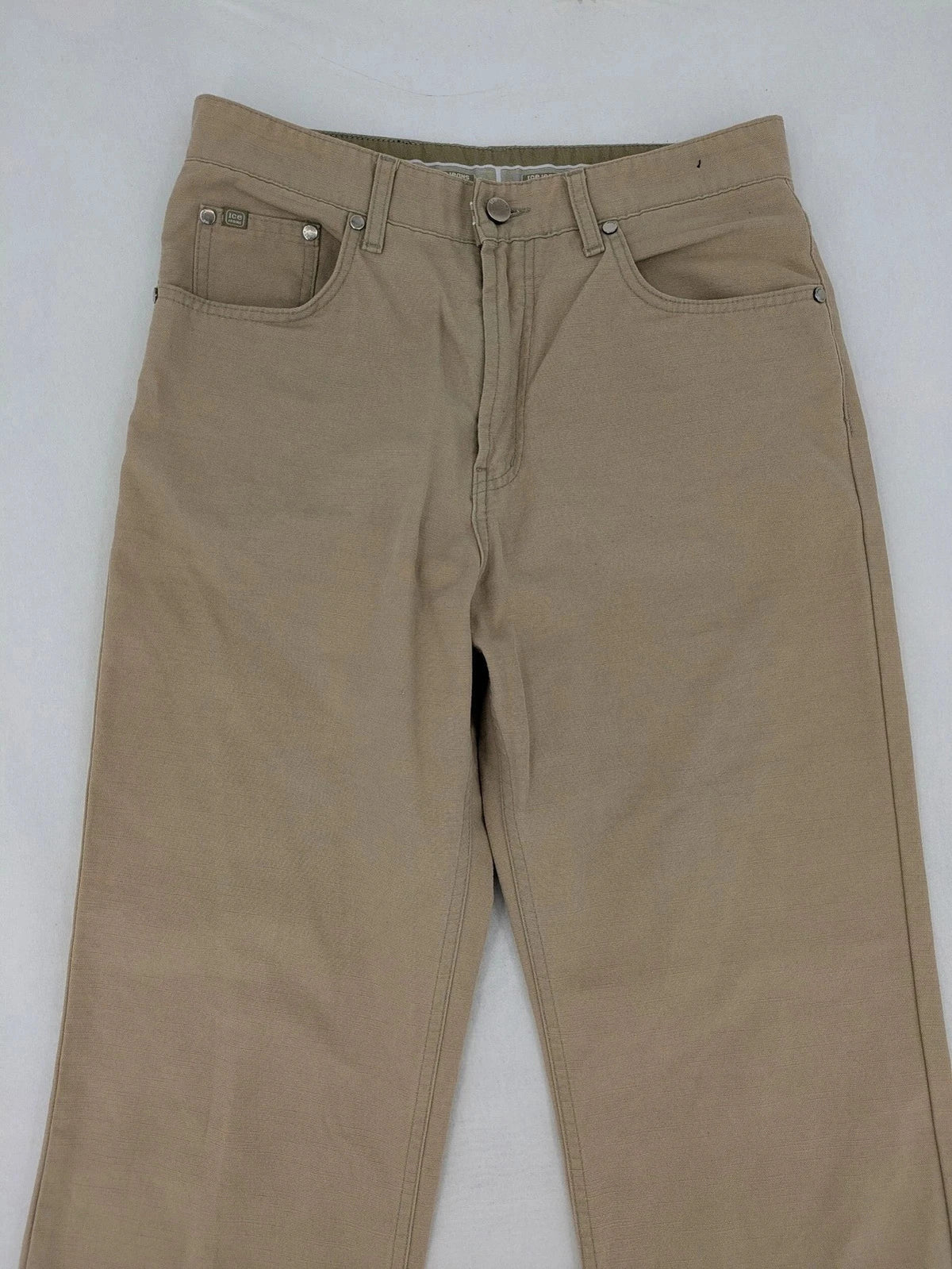 Ice Jeans straight leg jeans beige 5-pocket design with classic belt loops and zipper.