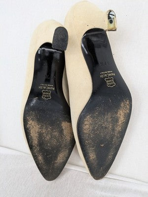 Pancaldi high heels beige suede vintage design with pointed toe and leather sole.