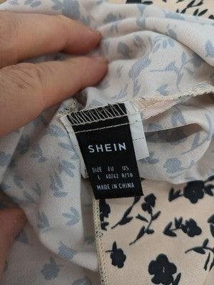 SHEIN women's A-line dress beige cream ribbed turtleneck floral pattern