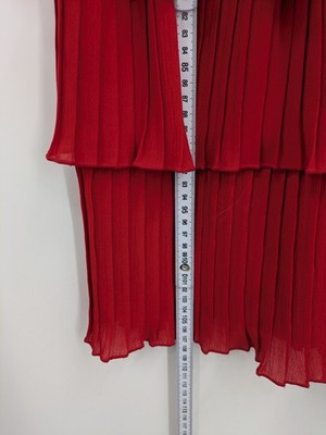 Yessica red vintage dress 80s style with long puff sleeves and pleated skirt.