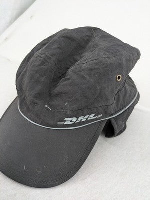 DHL green winter cap with reflective logo, ear flaps, and soft fleece lining.