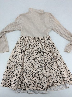 SHEIN women's A-line dress beige cream ribbed turtleneck floral pattern