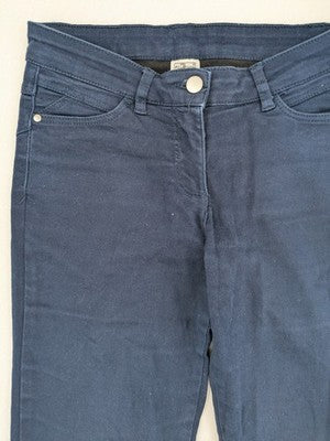 Up Fashion navy pants skinny fit 5-pocket design with ankle slit and stretch material.
