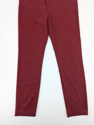 Zara red and black gingham check slim fit stretch pants with elastic blend material.