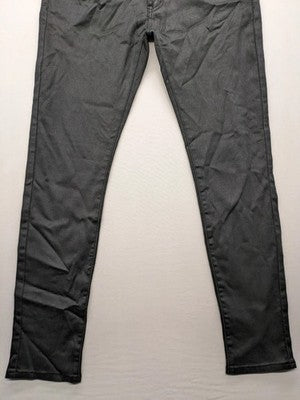 Damen grey coated skinny jeans with five-pocket design and gold hardware details.