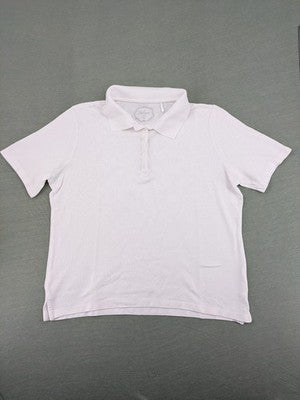 Fabiani white polo shirt with embroidered emblem, short sleeves, classic collar, button placket.
