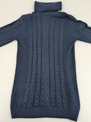 Tchibo navy sweater dress with cable knit pattern and cozy roll neck.
