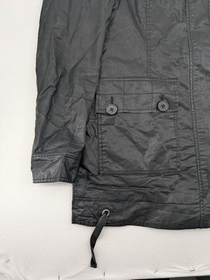 Mavi parka coat black waxed cotton check flannel lining four front pockets