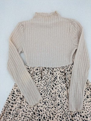 SHEIN women's A-line dress beige cream ribbed turtleneck floral pattern