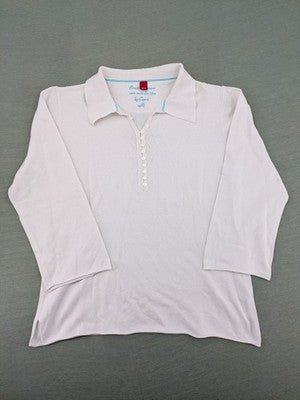 Esprit blue long sleeve polo shirt with Henley button placket and side slits.