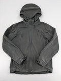 Condor grey softshell jacket with multiple pockets and adjustable hood, tactical outdoor design.