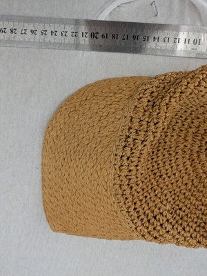 H&M beige cap woven straw look with elastic back and classic baseball design.