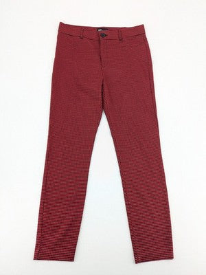 Zara red and black gingham check slim fit stretch pants with elastic blend material.