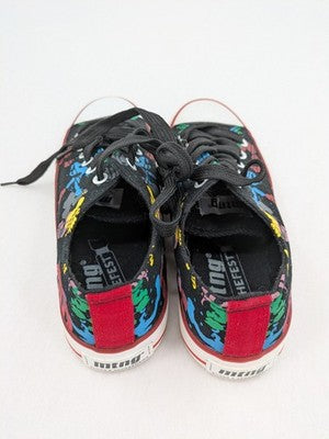 Mtng Thefest multi sneaker black canvas with graffiti print and white rubber cap