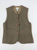 Synonyme khaki vest with ribbed texture, V-neck, and three-button front.