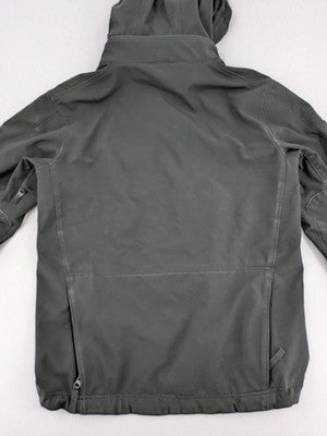 Condor grey softshell jacket with multiple pockets and adjustable hood, tactical outdoor design.