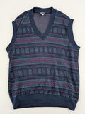 Black Horse black vest geometric pattern blue petrol lilac V-neck 100% cotton vintage