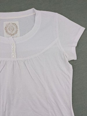OPUS white Henley T-shirt with button placket and ribbed chest detail.