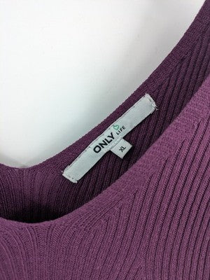 ONLY LIFE purple maxikleid long sleeve ribbed V-neck soft viscose blend fabric