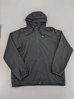 Nike Pro grey hoodie with Dri-FIT technology, full zip, and subtle swoosh logo.