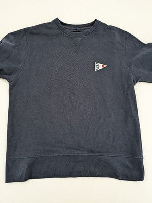 Nautica navy sweatshirt with embroidered logo on chest and patch on sleeve.