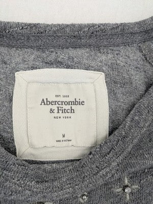 Abercrombie & Fitch grey sweatshirt with embroidered details and raglan sleeves.