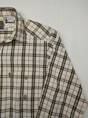 Panhandle Slim multi plaid shirt, button-down, single chest pocket with embroidered crest.