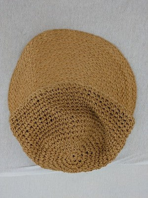 H&M beige cap woven straw look with elastic back and classic baseball design.