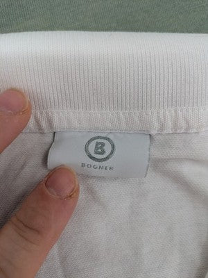 Bogner white polo shirt with classic collar and embroidered logo on chest.