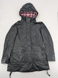 Mavi parka coat black waxed cotton check flannel lining four front pockets