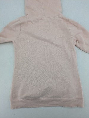 Amisu pink hoodie with sporty couture graphic and silver sequin embellishments.