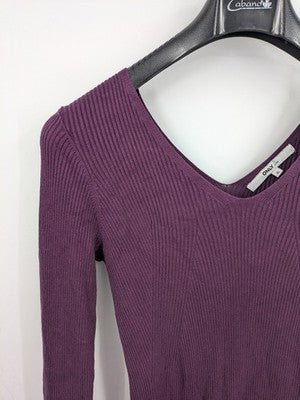 ONLY LIFE purple maxikleid long sleeve ribbed V-neck soft viscose blend fabric