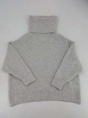 Zara Knit grey oversized roll neck jumper with ribbed texture and soft wool blend.