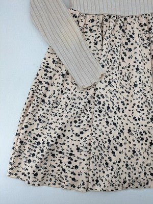 SHEIN women's A-line dress beige cream ribbed turtleneck floral pattern