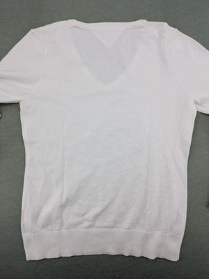 Tommy Hilfiger pink knit jumper V-neck with embroidered flag logo on chest.
