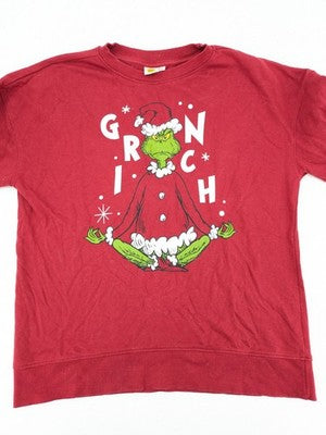 The Grinch red sweatshirt featuring large graphic of The Grinch in Santa suit