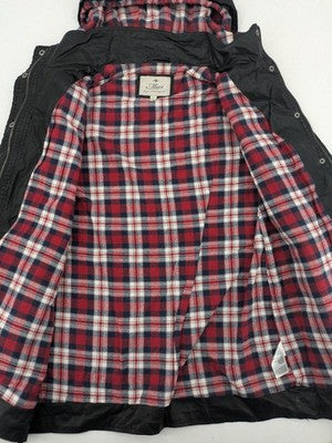 Mavi parka coat black waxed cotton check flannel lining four front pockets
